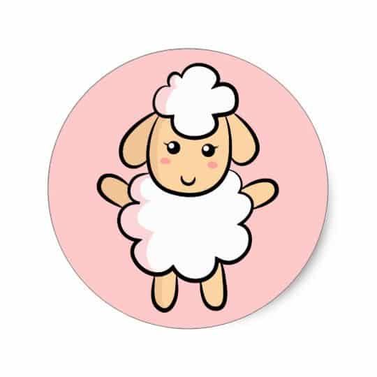 Cute white cartoon sheep with pink shading classic round sticker zazzle com