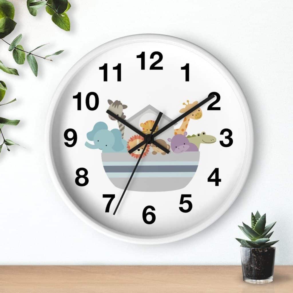 Noah's ark wall clock white black