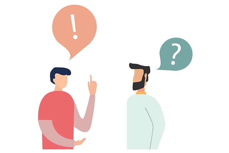 Illustrator, two people talk, boss is angry over employee